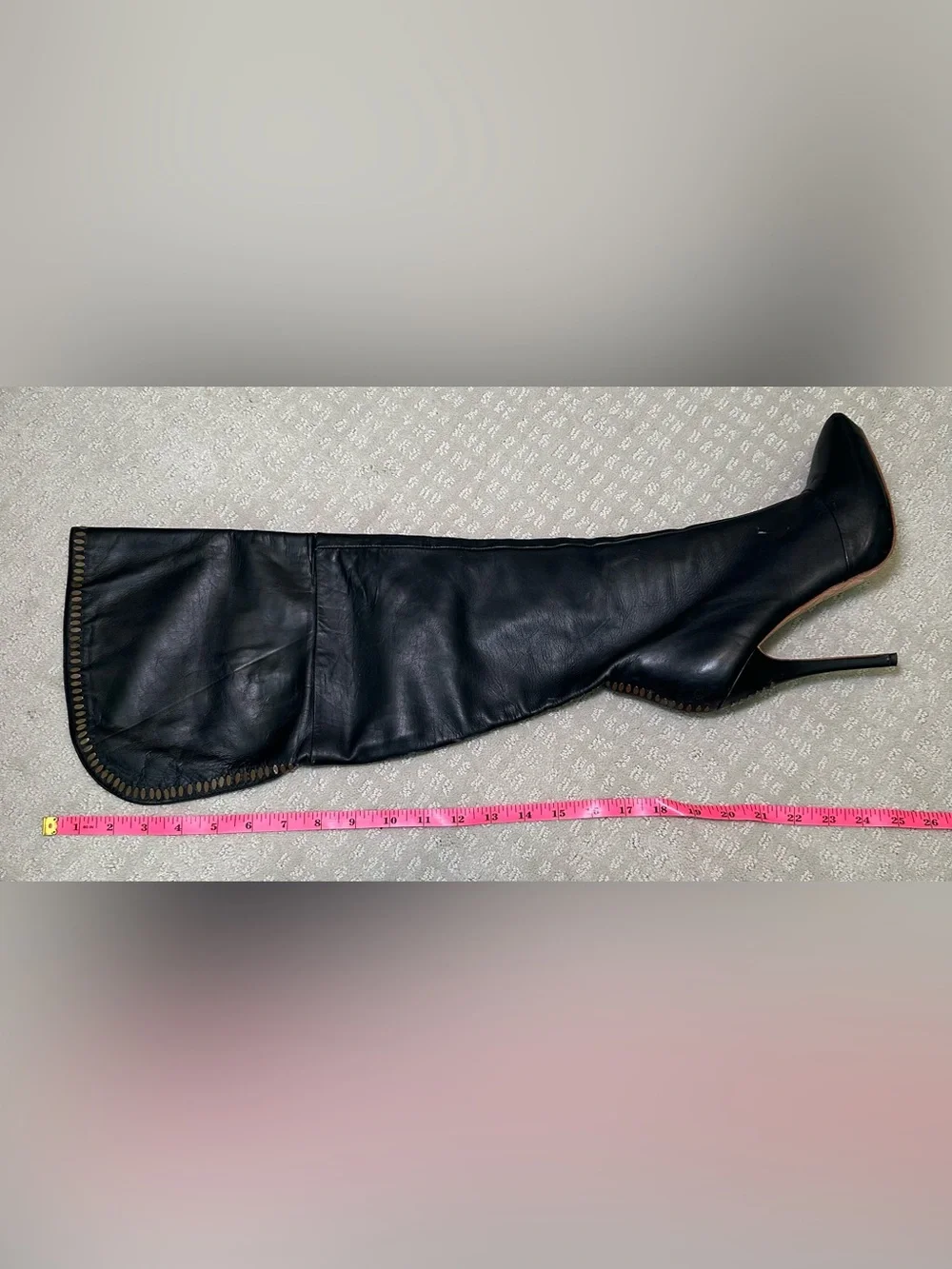 L.A.M.B. Black Leather Over-the-Knee Stiletto Boots Sexy Party Rich Luxury 8.5